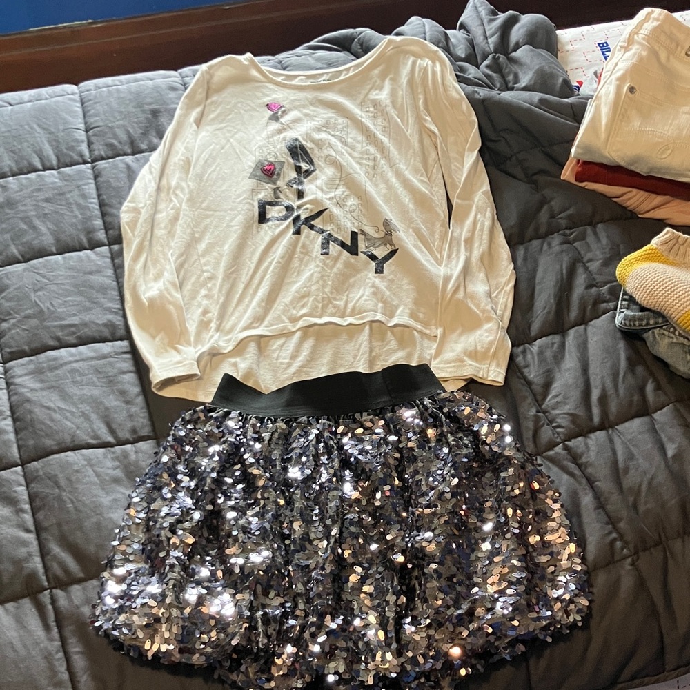 1989 PLACE Silver Sequin Skirt w DKNY TOP